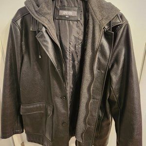 KENNETH COLE REACTION BLACK ZIP UP FAUX-LEATHER JACKET